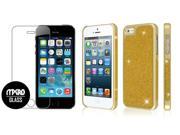 iPhone SE 5S 5 Case Tempered GLASS Screen Protector Combo Gold Sparkling Glitter Glam Case