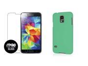 Galaxy S5 Case Tempered GLASS Screen Protector Combo Mint Rubberized Slim Fit Case