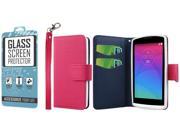 Leon Tribute 2 Wallet Case Tempered GLASS Screen Protector Combo Hot Pink PU Leather Wallet Case