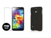 Galaxy S5 Case Tempered GLASS Screen Protector Combo Quicksand Black Rubberized Slim Fit Case