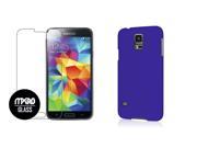 Galaxy S5 Case Tempered GLASS Screen Protector Combo Royal Blue Rubberized Slim Fit Case