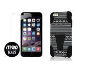 iPhone 6 6S Case Black Aztec Dual Layered Tough Case Bubble Free Tempered GLASS Screen Protector
