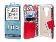G3 Wallet Case Tempered GLASS Screen Protector Combo Bold Teal Floral Designer Wallet Case