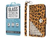 G3 Wallet Case Tempered GLASS Screen Protector Combo Studded Leopard PU Leather Wallet Case