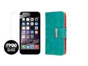 iPhone 6 6S Case Teal Tribal Designer Wallet Case Bubble Free Tempered GLASS Screen Protector