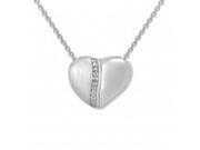 River Of Love Necklace Petite Heart Shaped Charm Silver Half Satin Diamond