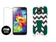 Galaxy S5 Case Tempered GLASS Screen Protector Combo Teal Chevron Dual Layered Tough Case