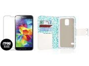Galaxy S5 Wallet Case Tempered GLASS Screen Protector Combo Mint Leopard Designer Wallet Case