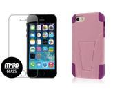 iPhone SE 5S 5 Case Tempered GLASS Screen Protector Combo Pink Dual Layered Tough Case