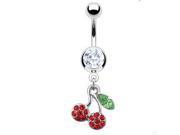 Navel ring with dangling pave jeweled cherries
