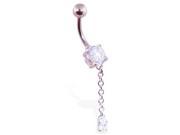 Jeweled navel ring with dangling solitaire gem