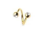 14K gold plated twister barbell with jeweled balls 14 ga