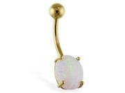 14K solid gold belly ring with opal stone
