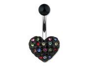 Black heart navel ring with multi colored gems