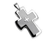 316L Stainless Steel Cross Pendant with Smaller Cross in Middle on Silver Carbon Fiber Background