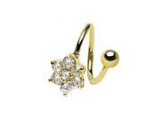 14K gold plated twister barbell with jeweled flower 16 ga