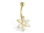 14K solid yellow gold 6 petal flower belly button ring