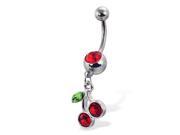 Belly button ring with jeweled cherry