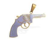 Stainless steel hand gun pendant with gold colored accents