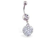 Jeweled navel ring with dangling paved heart