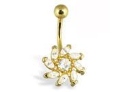 14K solid yellow gold 8 petal flower belly button ring