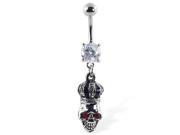 Navel ring with dangling crowned skull