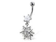 Belly button ring with star shaped stone and jeweled dangling star