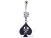 Navel ring with dangling spade with skull