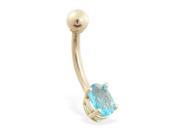 14K solid gold belly ring with small topaz oval CZ
