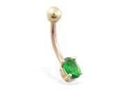 14K solid gold belly ring with small emerald oval CZ