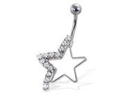 Half jeweled hollow star navel ring