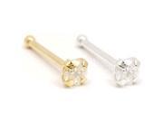14K Gold Nose Bone with 2mm Round CZ 20 Ga Nose Post Length 1 4 6.35mm Standard Gold color White gold Color pink tourmaline