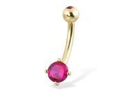 14K solid yellow gold belly button ring with round stone and jeweled top ball
