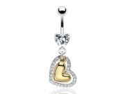 Navel ring with dangling gold colored heart and jeweled heart Navel ring with dangling gold colored heart and jeweled heart