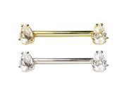 14K Gold Straight barbell with 2 6X4mm Pear CZ Stones 18 Ga Length 1 4 6mm Color sapphire Gold color White gold