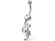 Cursive initial belly button ring letter F