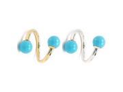14K Gold Spiral barbell with Turquoise balls 18 Ga Diameter 1 4 6mm Ball size 1 8 3mm Gold color White gold
