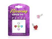 Sterling silver nose pin pack with heart assorted colored gems 20 ga
