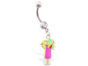 Belly ring with dangling pink drink
