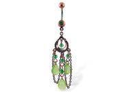 Belly button ring with dangling green antique looking chandelier