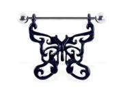 Nipple ring with large black dangling butterfly 14 ga