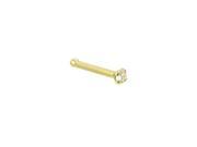 14K solid gold nose bone with tiny 4 prong cubic zirconia 20 ga