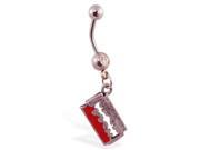 Belly ring with dangling bloody razor blade