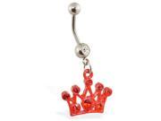Navel ring with dangling red jeweled crown