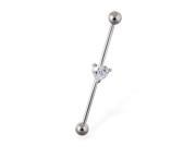 Industrial straight barbell with jeweled heart 14 ga