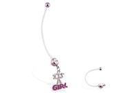 Super long flexible bioplast belly ring with dangling ITS A GIRL