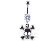 Navel ring with dangling smiling skull