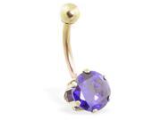 14K solid gold belly ring with large 8mm sapphire CZ