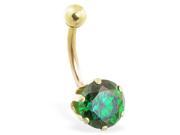 14K solid gold belly ring with large 8mm emerald CZ