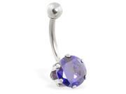 14K solid white gold belly ring with large 8mm sapphire CZ